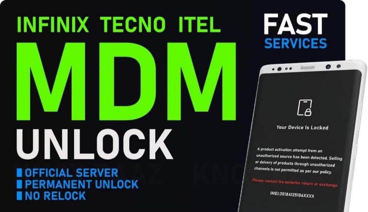 2864# Tecno/iTel/Infinix ONLY MDM Remove Permanent Unlock By Imei +Lock Pic premium Instant to Few Hours (Supplier #1) (read service information)